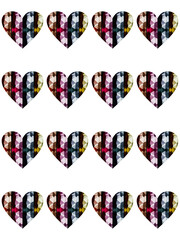 set of heart shaped buttons icons, happy valentine's day wishes greeting card abstract background with colorful hearts pattern, blank copy space for text, graphic design illustration wallpaper
