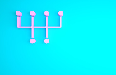 Pink Gear shifter icon isolated on blue background. Transmission icon. Minimalism concept. 3d illustration 3D render.