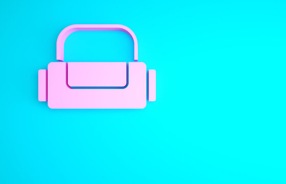 Pink Sport bag icon isolated on blue background. Minimalism concept. 3d illustration 3D render.