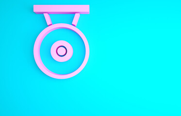 Pink Gong musical percussion instrument circular metal disc icon isolated on blue background. Minimalism concept. 3d illustration 3D render.