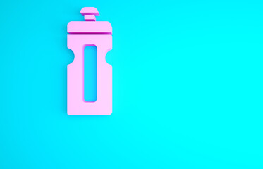 Pink Fitness shaker icon isolated on blue background. Sports shaker bottle with lid for water and protein cocktails. Minimalism concept. 3d illustration 3D render.