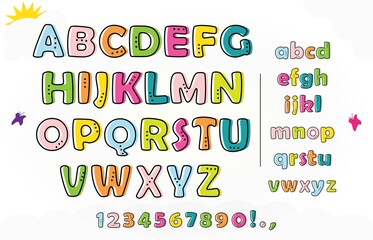Kids Cartoon English Alphabet, Colorful Letters and Numbers