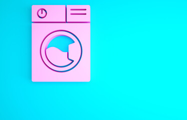 Pink Washer icon isolated on blue background. Washing machine icon. Clothes washer - laundry machine. Home appliance symbol. Minimalism concept. 3d illustration 3D render.