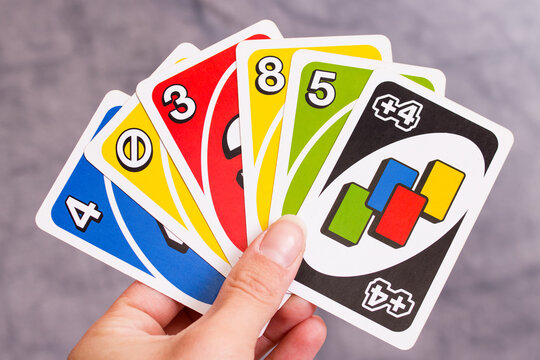 Cards Uno Hand Card Game Company Friends Playing Uno Stock Photo