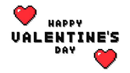Happy Valentine's Day. Greeting card, banner, poster in '8-bit style. Pixel vector illustration

