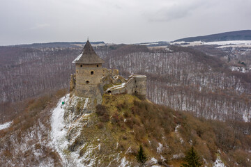 Fototapeta na wymiar Slovakia - Somosko Castle in winter time with snowy from drone view