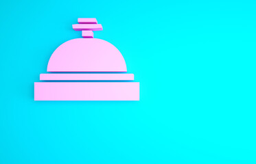Pink Hotel service bell icon isolated on blue background. Reception bell. Minimalism concept. 3d illustration 3D render.