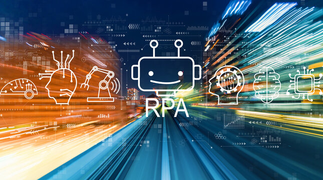 Robotic Process Automation RPA theme with abstract high speed technology motion blur