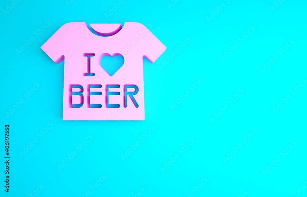 Sticker Pink Beer T-shirt icon isolated on blue background. Minimalism concept. 3d illustration 3D render.