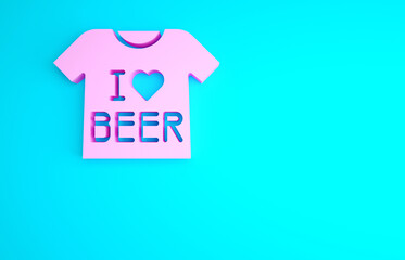 Pink Beer T-shirt icon isolated on blue background. Minimalism concept. 3d illustration 3D render.