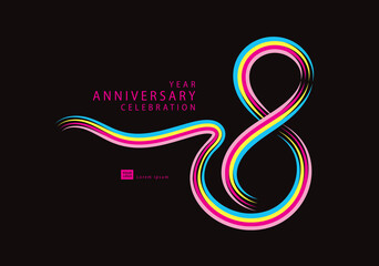 8 years anniversary celebration logotype colorful line vector, 8th birthday logo, 8 number, Banner template, vector design template elements for invitation card and poster your birthday celebration. - obrazy, fototapety, plakaty