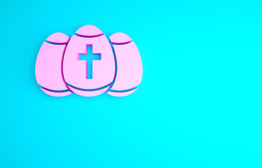 Pink Easter egg icon isolated on blue background. Happy Easter. Minimalism concept. 3d illustration 3D render.