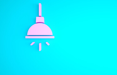 Pink Chandelier icon isolated on blue background. Minimalism concept. 3d illustration 3D render.