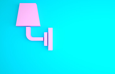 Pink Wall lamp or sconce icon isolated on blue background. Wall lamp light. Minimalism concept. 3d illustration 3D render.