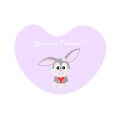 valentine's day card with cute rabbit. 
Valentine's Day.  
sticker on dishes cute animal in a heart