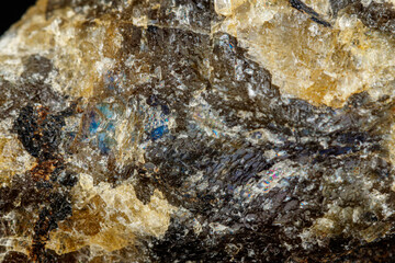 macro mineral stone Labradorite on a black background
