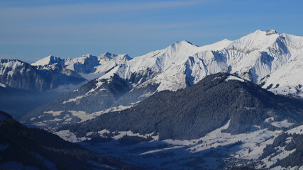 Vanil Noir in winter. Mountain range in the Swiss Alps.