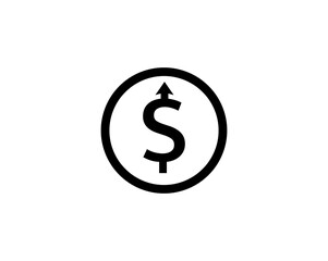 Dollar up icon symbol on white background