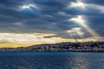Sunset  and dramatic sky  on Fabron district of Nice , France