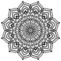 Mandala. Black on white background. Template for coloring, tattooing, henna drawing, application on fabric, paper, glass. Ethnic design element. Antistress.