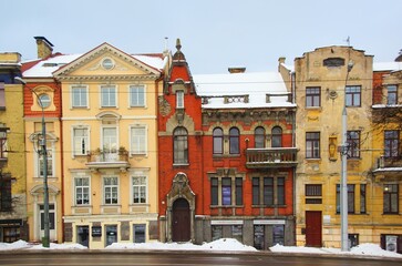 Naklejka premium The diversity of the architectural design of facades in Vilnius