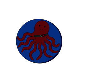 red octopus on blue background