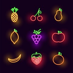 Neon Fruits Set Vector Illustration of Food Objects