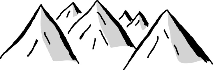 Hand drawing of high mountains with gray shadow