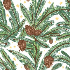 seamless pattern with pine cones and stars