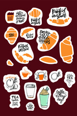 Croissant hand lettering stickers for your design: card, cafe, menu. Premium bakery croissants. Never make plans with croissants. They are flaky. Best croissants ever