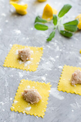 Proccess of making traditional Italian tortellini