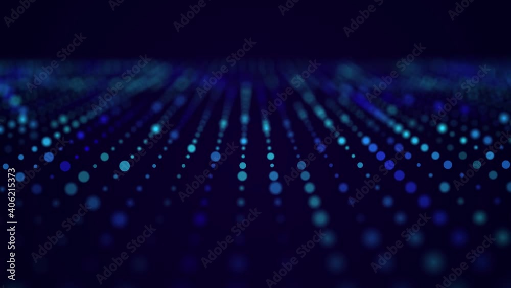 Aufkleber Stream of musical sounds. Moving dots futuristic background. Big data. 3D rendering. Seamless loop.