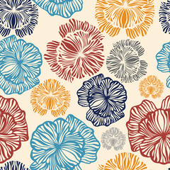 Fototapeta na wymiar Vector seamless colorful pattern of ornamental abstract floral shapes