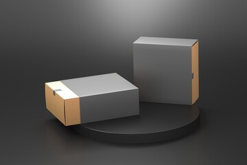 black cardboard Gift Box Mock up with gray paper cover for corporate logo identity isolated 3d render