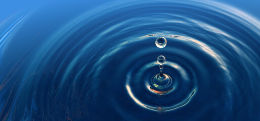 Clear blue water drop with rings and small waves. - 406222549