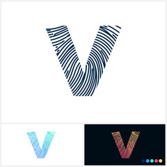 V Vector Letter base fingerprint logo for a modern world. Initial letter V illustration Icon Fingerprint Black and white and colorful Concept