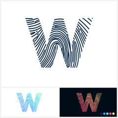 W Vector Letter base fingerprint logo for a modern world. Initial letter W illustration Icon Fingerprint Black and white and colorful Concept