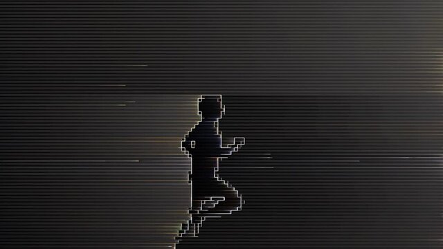 running man in a digital matrix