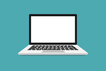 Laptop with blank screen, Computer front view. Computer, PC. Laptop computer with empty screen, blank copy space on computer. Vector laptop illustration in flat style.