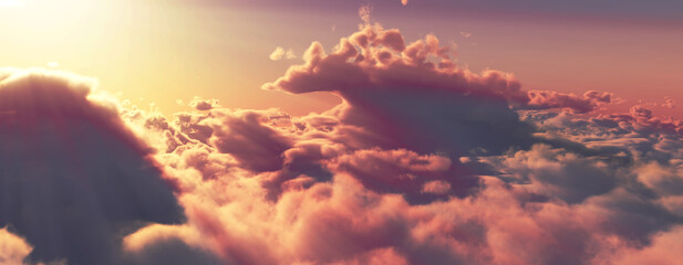 Fototapeta na wymiar above clouds fly sunset sun ray
