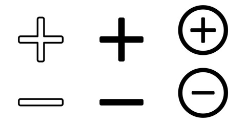 Vector icons of plus and minus. A set of icons plus and minus isolated on a white background. The outline of the plus and minus.