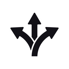 Three-way directional arrow in flat style. Vector illustration. Road direction icon isolated. Vector icon of branching three arrows. - obrazy, fototapety, plakaty