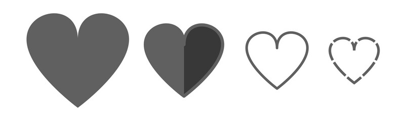 Heart vector icons. Set of love symbols on white background. Vector illustration. Concept of love