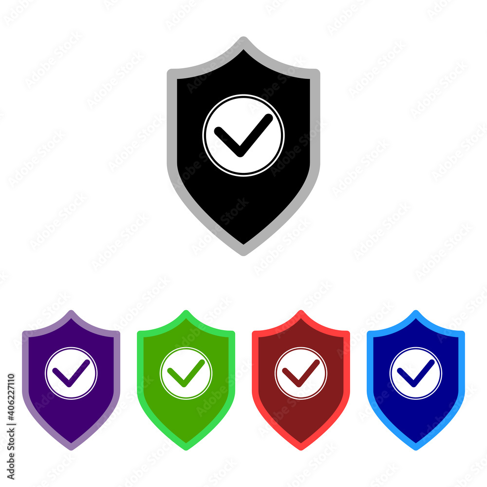 Poster shield icon. shield vector icon with check mark. vector set of shields with check marks in flat styl