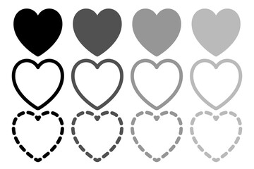 Heart vector icons. Set of love symbols on white background. Vector illustration. Concept of love