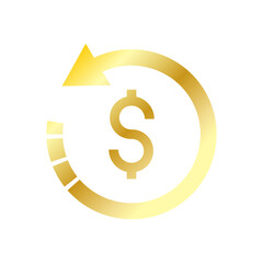 Refund money icon. Gold money back vector icon in flat style. Vector illustration. Icon isolated.