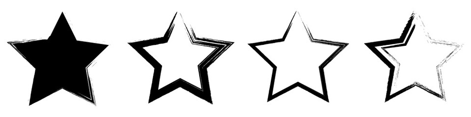 Vector set of stars in Grunge style. Stars icons in flat style isolated on white background. Star Outline Icon in Grunge Style. Vector illustration.