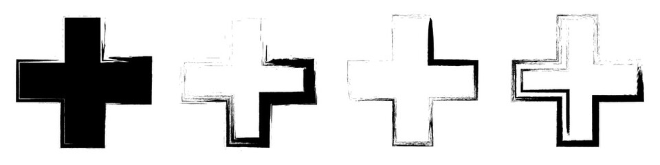 Obraz premium Vector set of medical crosses in grunge style. Medical crosses icons in flat style isolated on white background. Medical Crosses Outline Icons in Grunge Style. Medical icon. Vector illustrations.