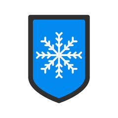Cold protection vector icon. Shield icon with snowflake in flat design. A shield icon with a snowflake on it. Frost protection concept icon.
