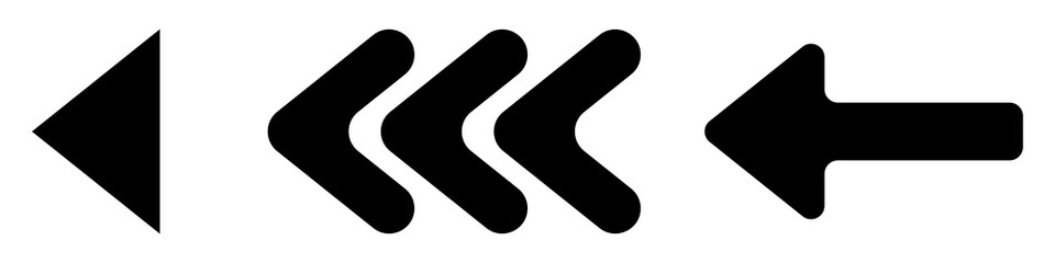 Vector set of arrows.Vector arrows pointing to the left on a white background. Set of vector simple black arrows. Vector illustration. collection of arrow icons isolated.